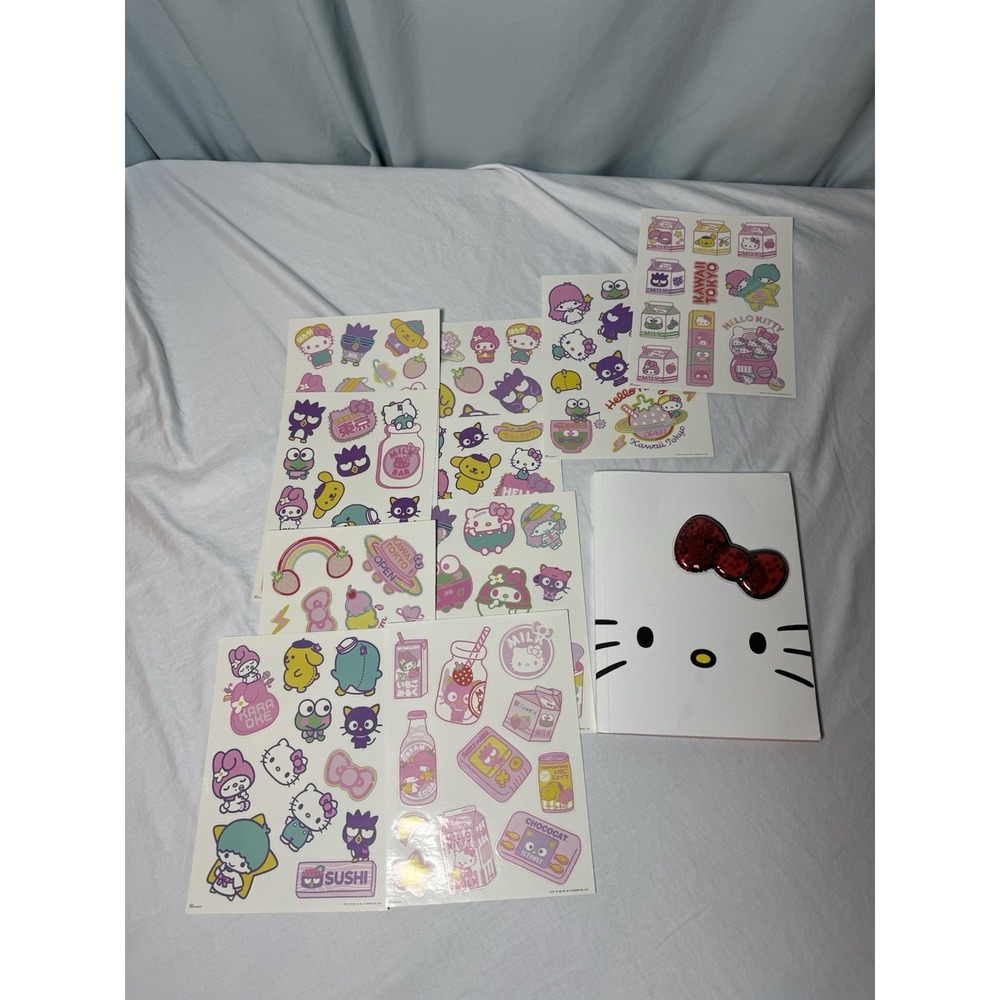 Sanrio Hello Kitty Puffy Glitter Red Bow Journal Notebook w/ Sticker Sheets 2023